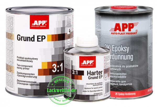 APP 2K-Epoxid-Grundierung/Füller, inkl. Härter & Verdünnung, hellgrau, 2,2kg Set